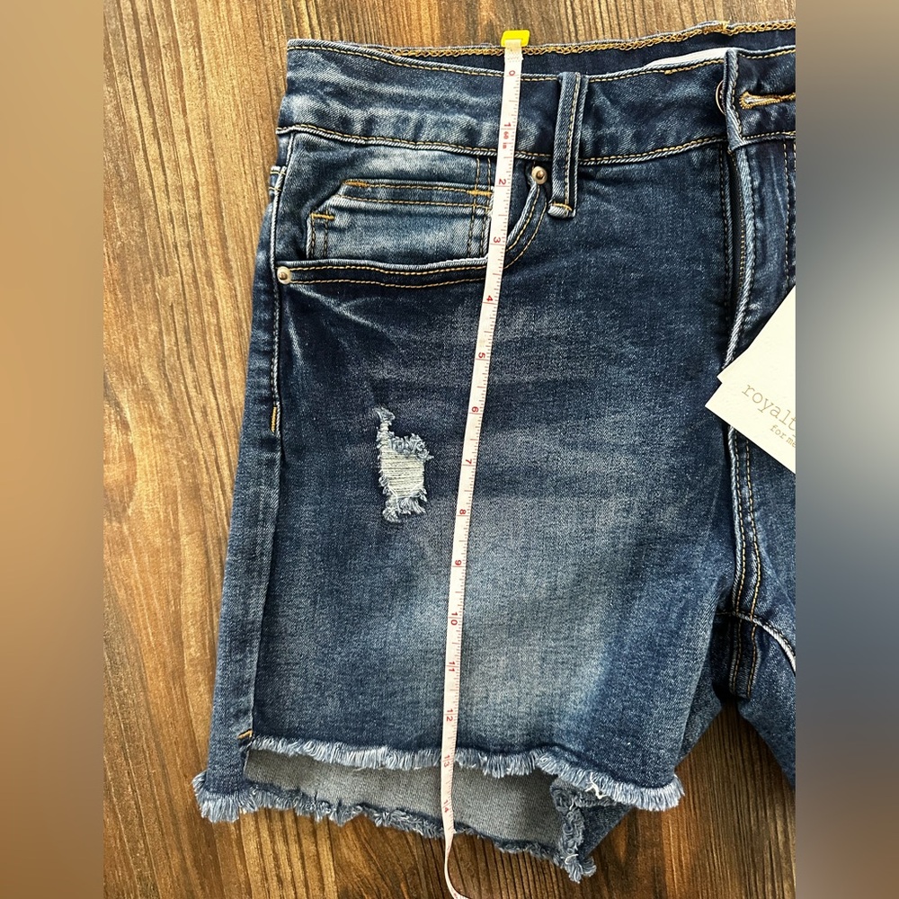Royalty For Me Dark Blue Distressed Denim Blue Jean Shorts - Picture 9 of 16